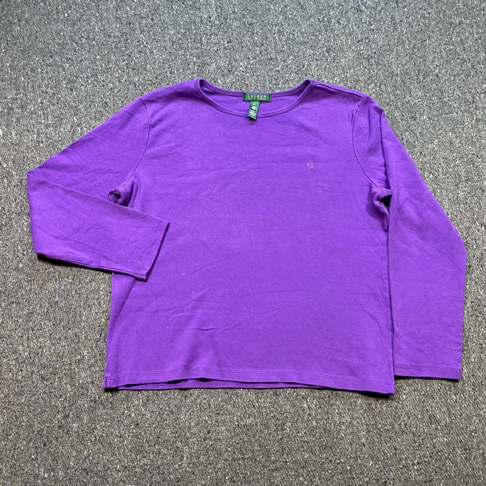 Lauren Ralph Lauren TShirt Sz XL Womens Purple Preppy Embroidered Logo Top - Picture 1 of 7